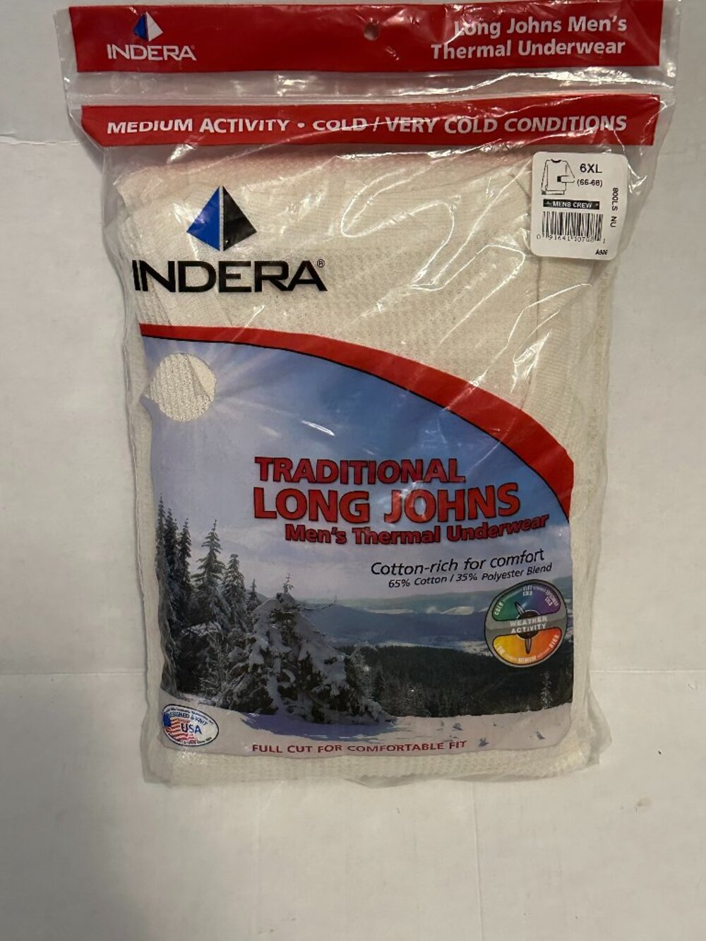 Indera Men’s Thermal Long Johns Shirt 6XL 66-68 Crew Neck Cold Weather NEW